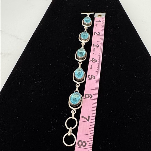 Elegant Sky Blue Topaz Gemstone 925 Sterling Silver Bracelet 8” - Picture 3 of 4